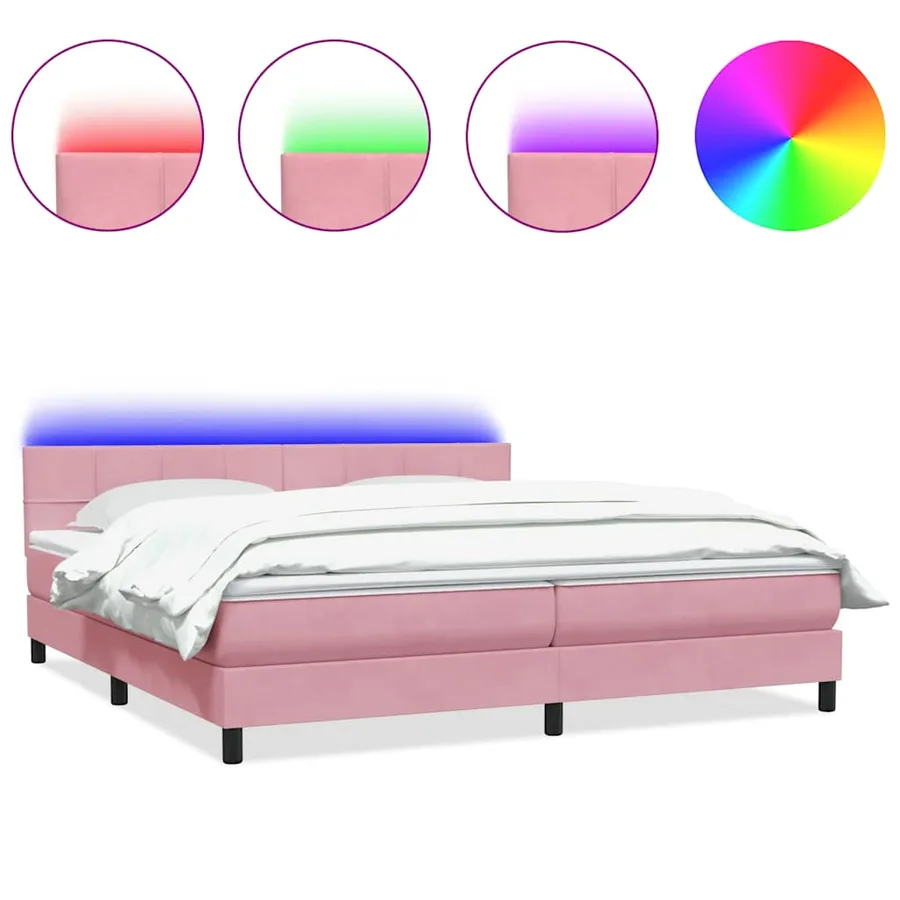 Sommier à lattes de lit avec matelas et LED rose 180x220 cm velours - 2