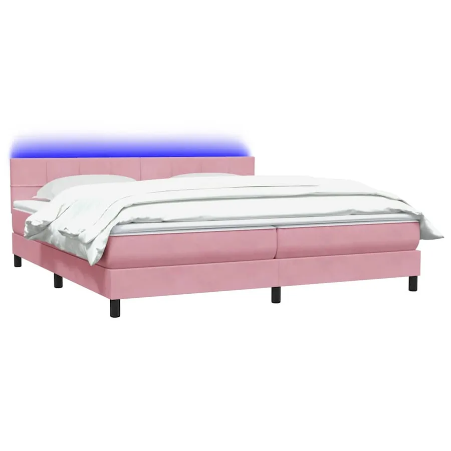 Sommier à lattes de lit avec matelas et LED rose 180x220 cm velours - 3