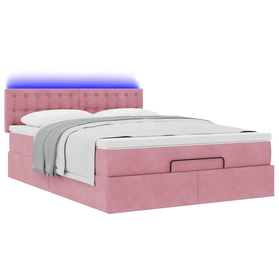 Cadre de lit ottoman avec matelas rose 140x200 cm velours - 6