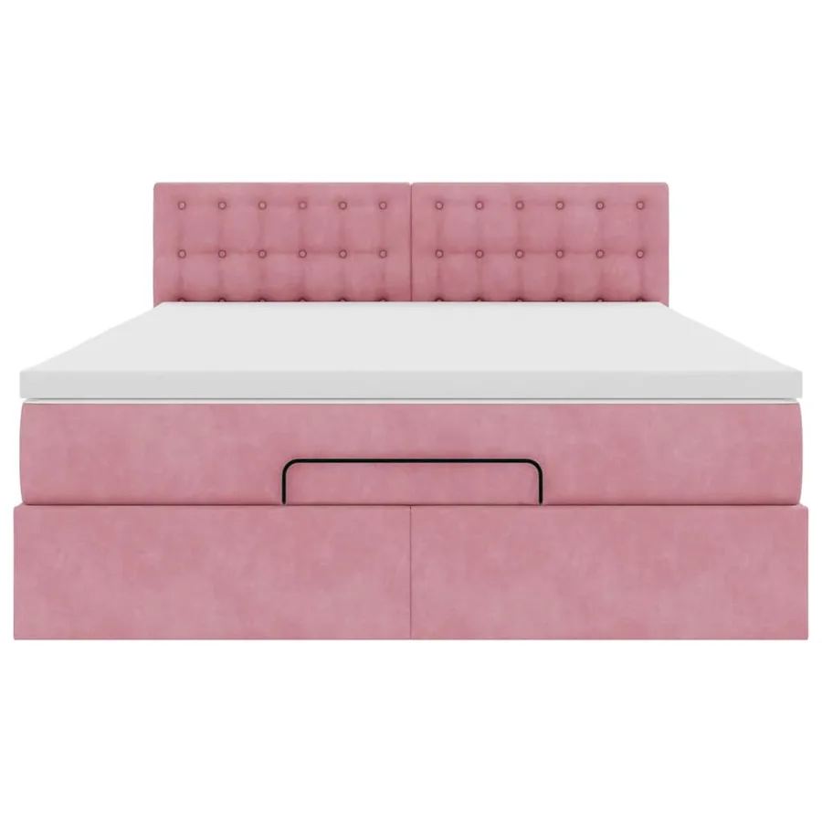 Cadre de lit ottoman avec matelas rose 140x200 cm velours - 8