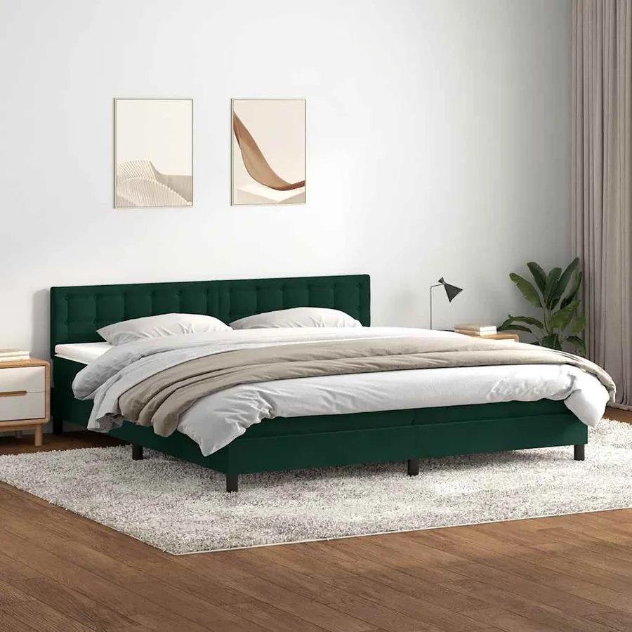 Sommier à lattes de lit et matelas vert foncé 180x220cm velours