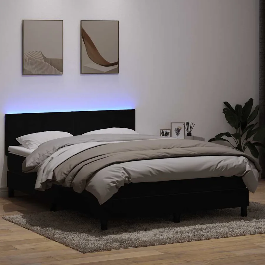 Sommier à lattes de lit avec matelas et LED noir 160x220 cm velours - 4