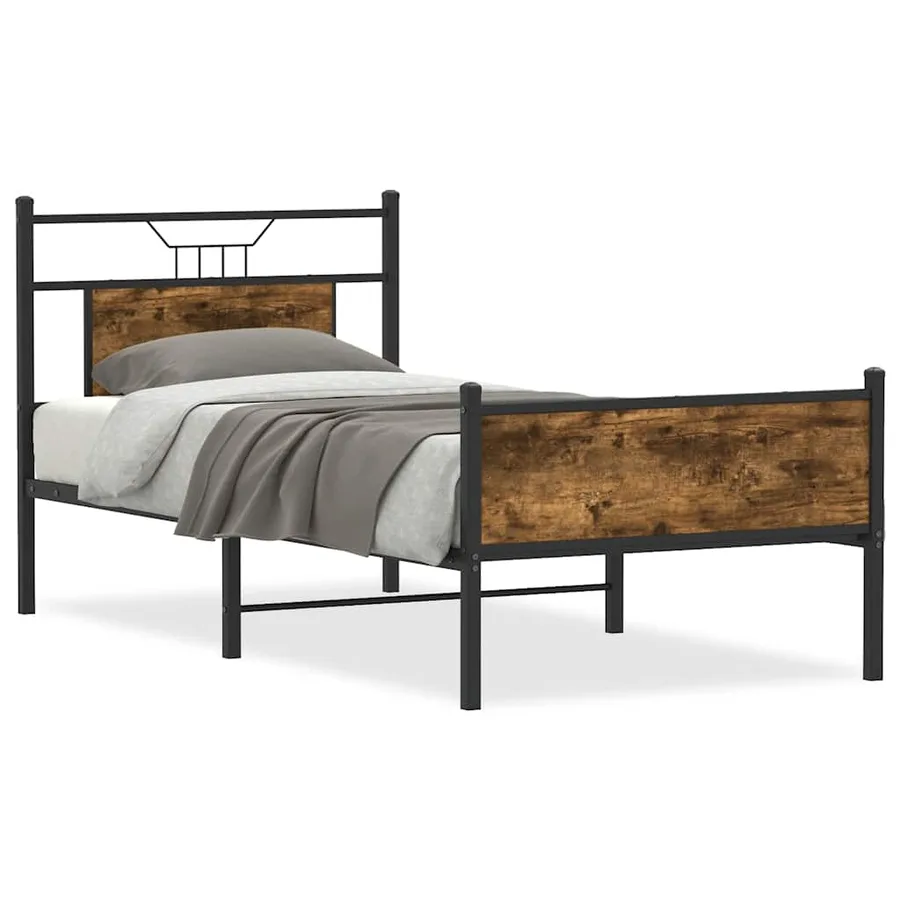 Cadre de lit sans matelas chêne fumé 75x190cm bois d'ingénierie - 2