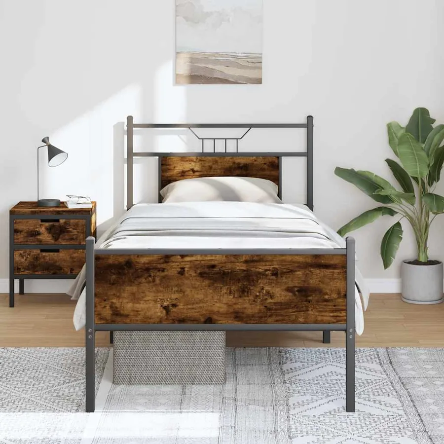 Cadre de lit sans matelas chêne fumé 75x190cm bois d'ingénierie - 4