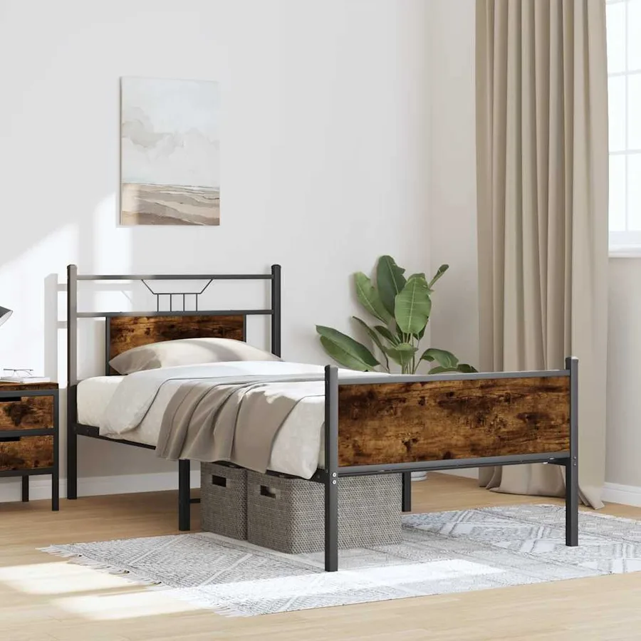 Cadre de lit sans matelas chêne fumé 75x190cm bois d'ingénierie - 5