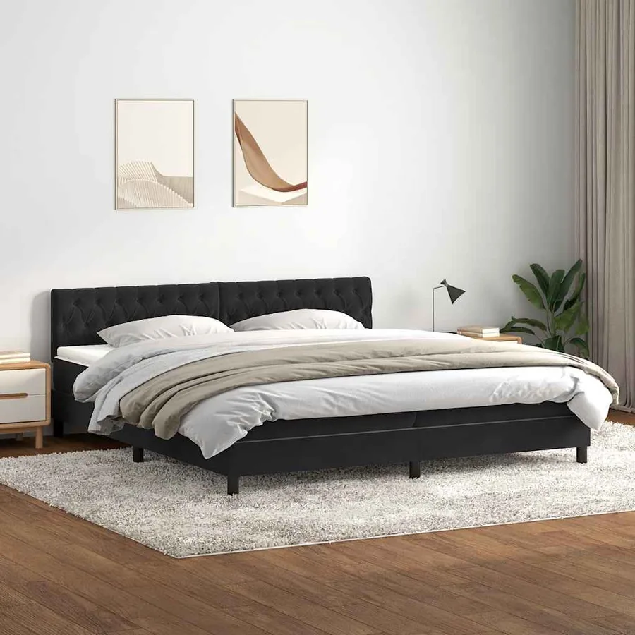 Sommier à lattes de lit avec matelas et LED noir 180x220 cm velours - 4
