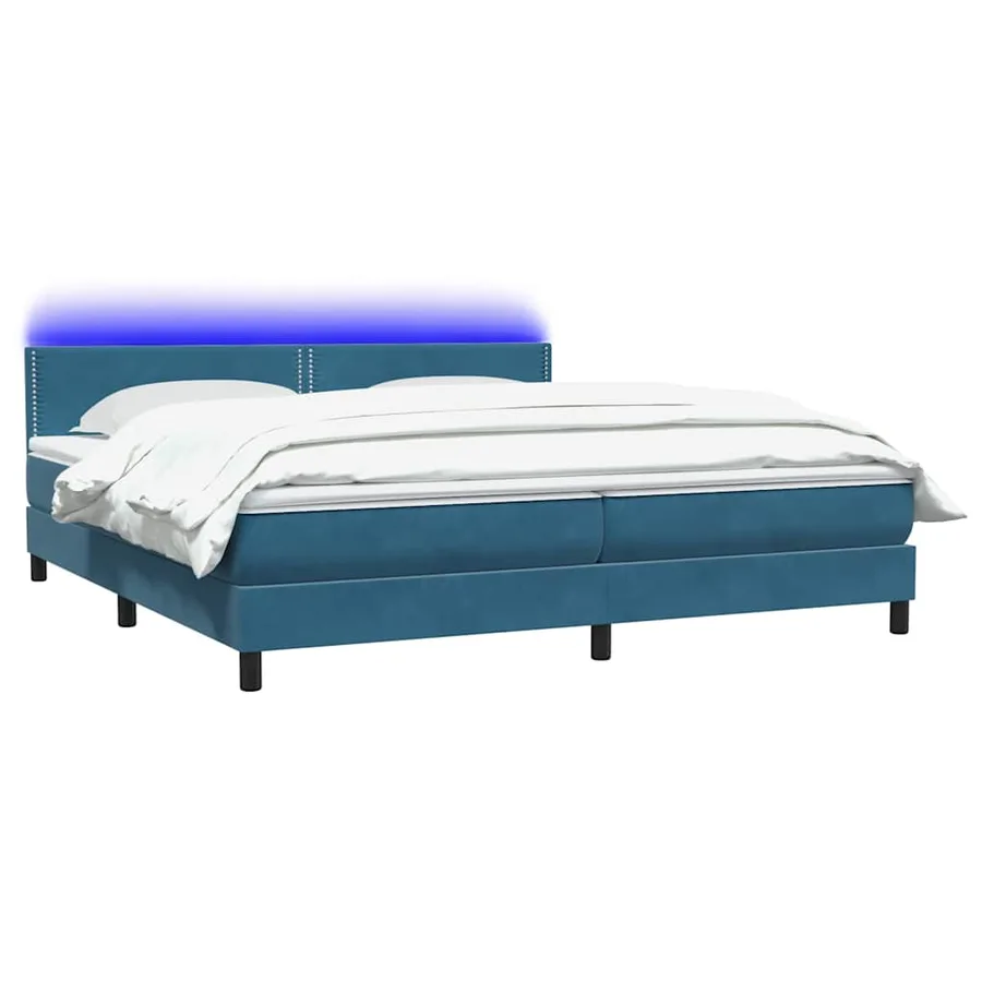 Sommier à lattes de lit et matelas et LED bleu foncé 200x220cm velours - 3