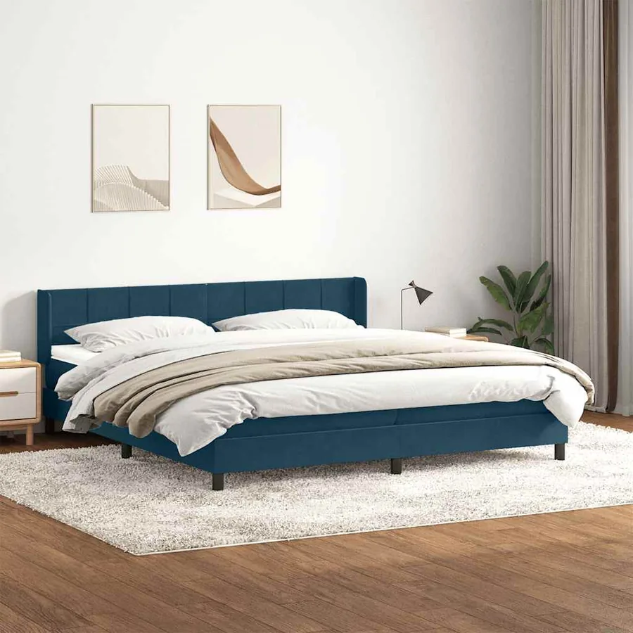 Sommier à lattes de lit et matelas bleu foncé 180x220cm velours