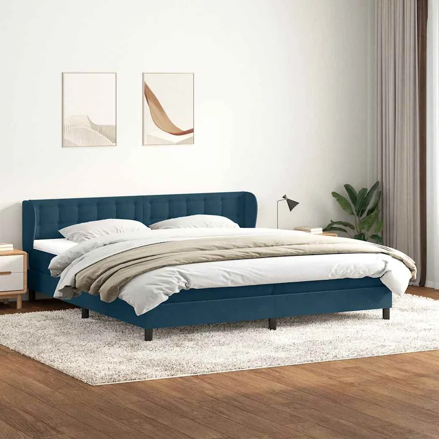 Sommier à lattes de lit et matelas bleu foncé 200x220cm velours
