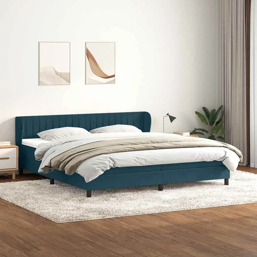 Sommier à lattes de lit et matelas bleu foncé 200x220cm velours