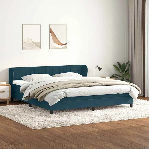 Sommier à lattes de lit et matelas bleu foncé 200x220cm velours