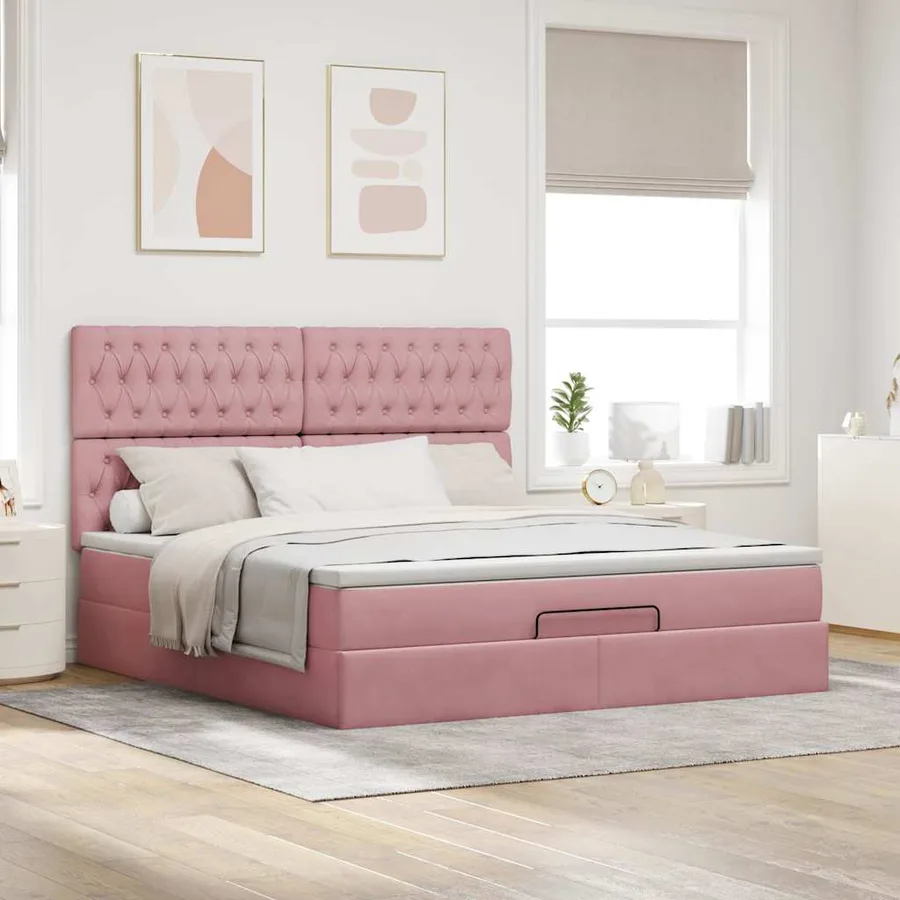 Cadre de lit ottoman avec matelas rose 160x200 cm velours - 3
