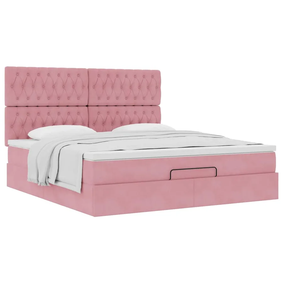 Cadre de lit ottoman avec matelas rose 160x200 cm velours - 5
