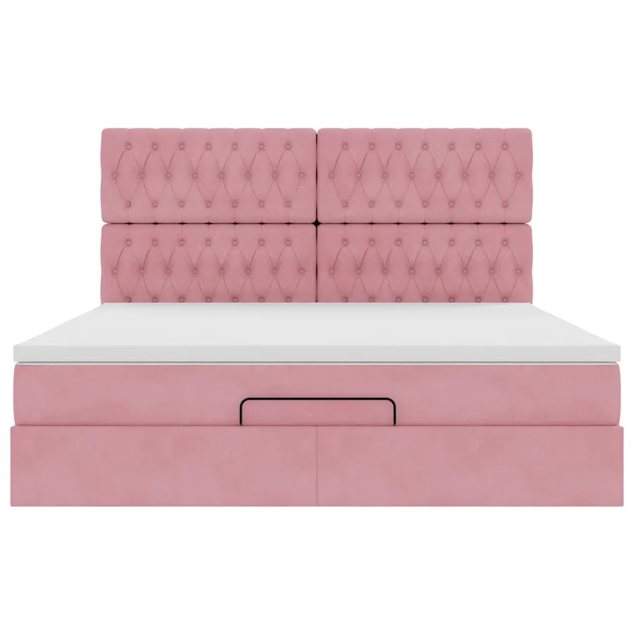 Cadre de lit ottoman avec matelas rose 160x200 cm velours - 7