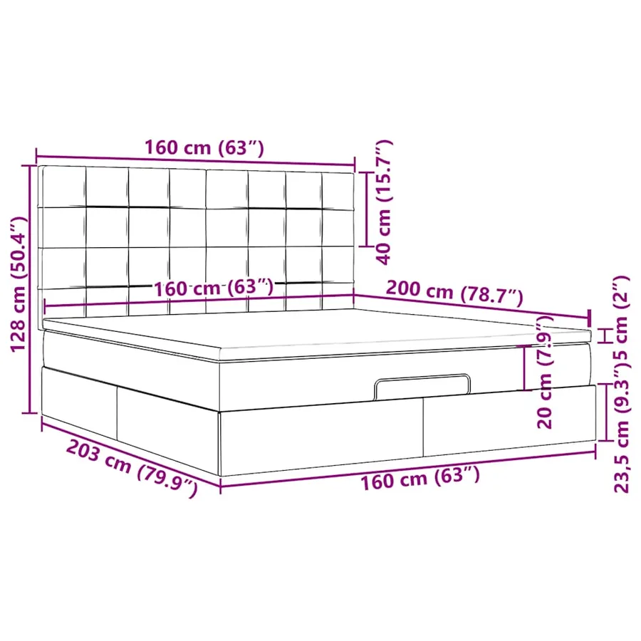 Cadre de lit ottoman avec matelas rose 160x200 cm velours - 18