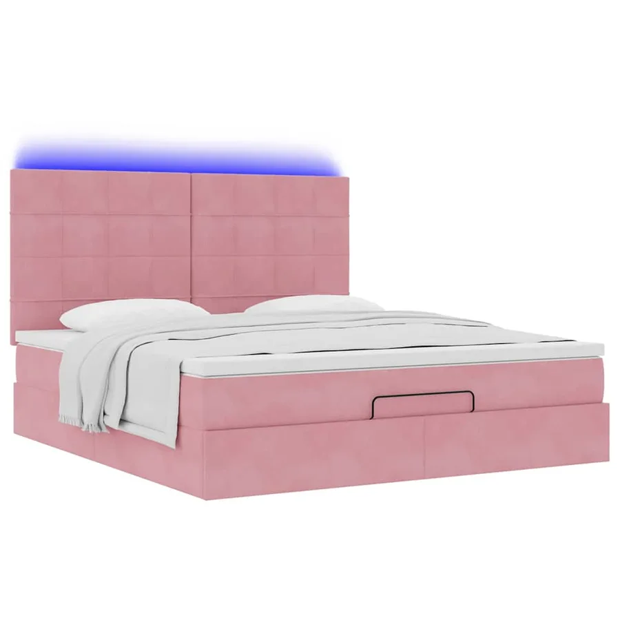 Cadre de lit ottoman avec matelas rose 160x200 cm velours - 6