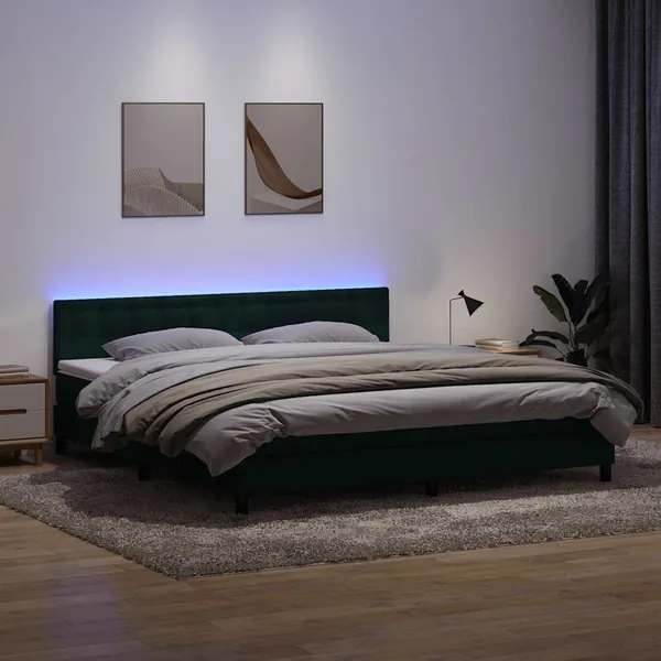 Sommier à lattes de lit et matelas et LED vert foncé 200x220cm velours