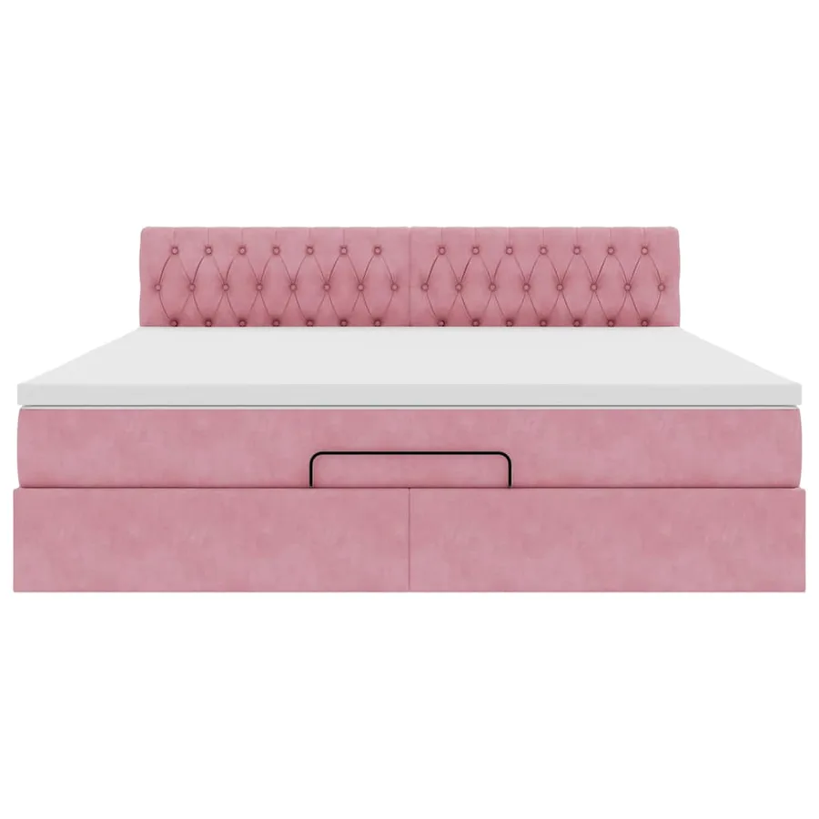 Cadre de lit ottoman avec matelas rose 160x200 cm velours - 6