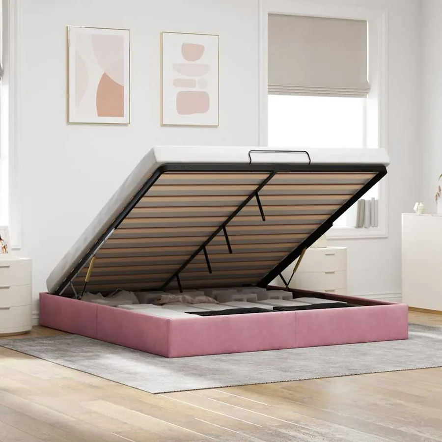 Cadre de lit ottoman sans matelas rose 160x200 cm velours