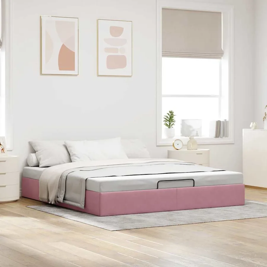 Cadre de lit ottoman sans matelas rose 160x200 cm velours - 3