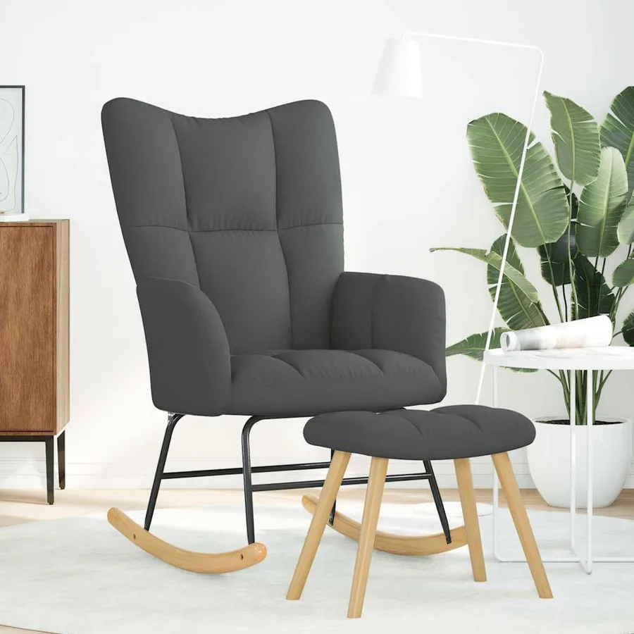 Chaise à bascule avec repose-pied Gris foncé Tissu - 2
