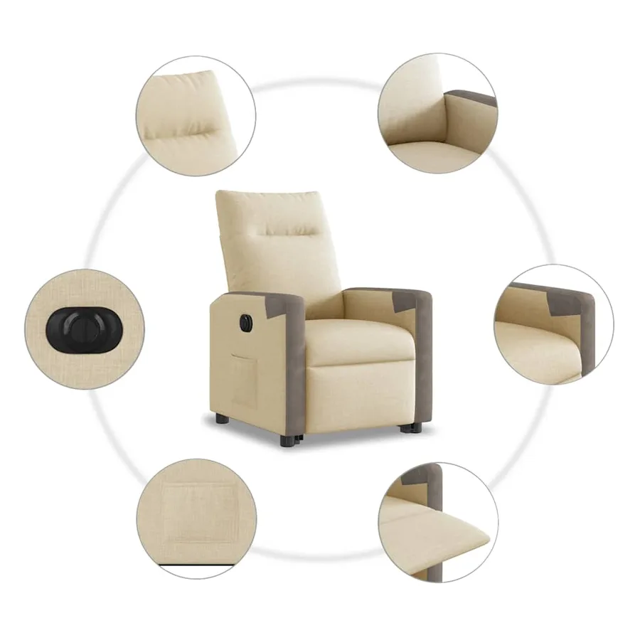 Fauteuil inclinable électrique crème tissu - 11
