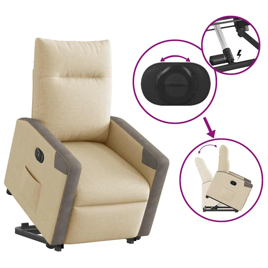 Fauteuil inclinable électrique crème tissu - 9
