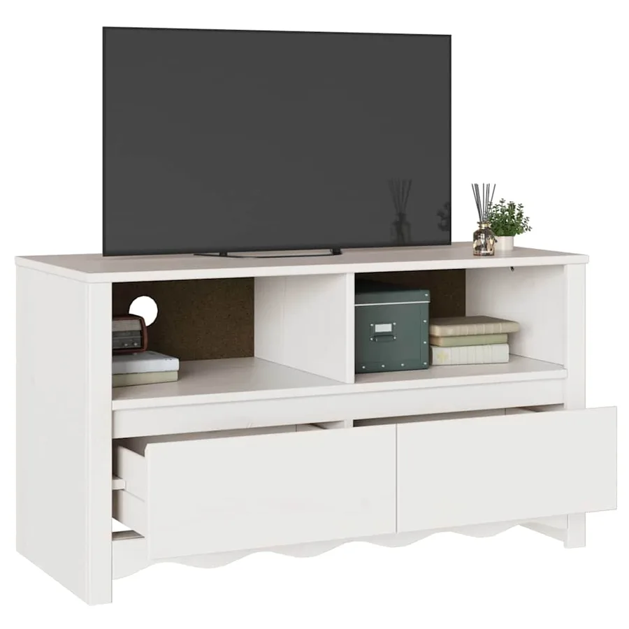 Meuble TV Drammen Blanc 99 x 43 x 55 cm Bois de pin massif - 3
