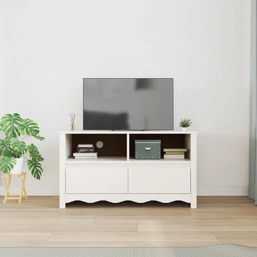 Meuble TV Drammen Blanc 99 x 43 x 55 cm Bois de pin massif - 4