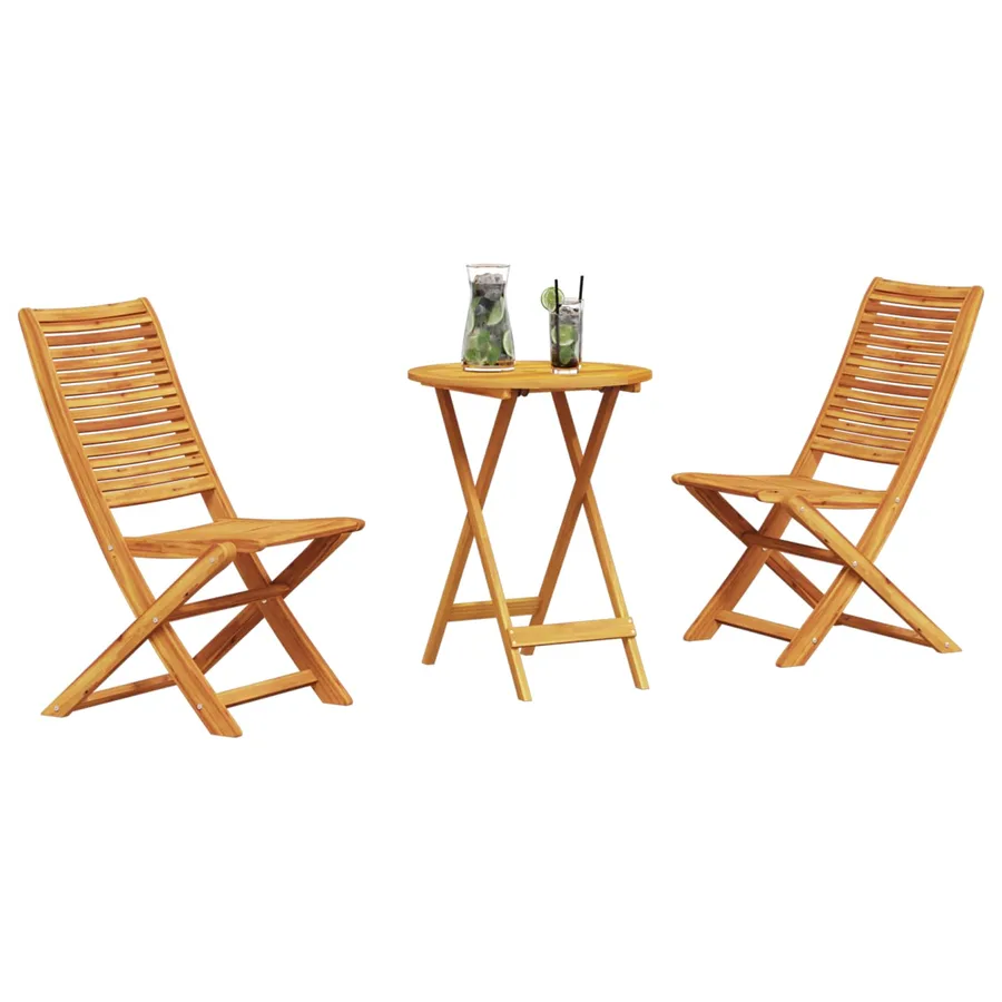 Ensemble bistro pliant 3 pcs Marron Bois d'Acacia Massif - 2