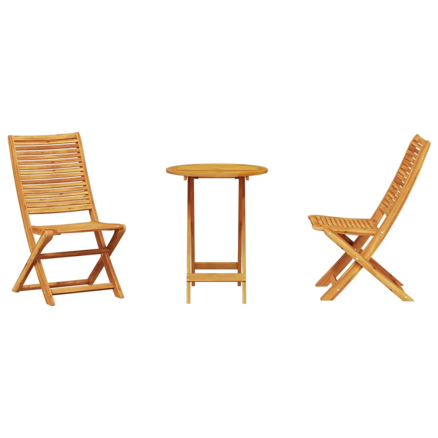 Ensemble bistro pliant 3 pcs Marron Bois d'Acacia Massif - 4