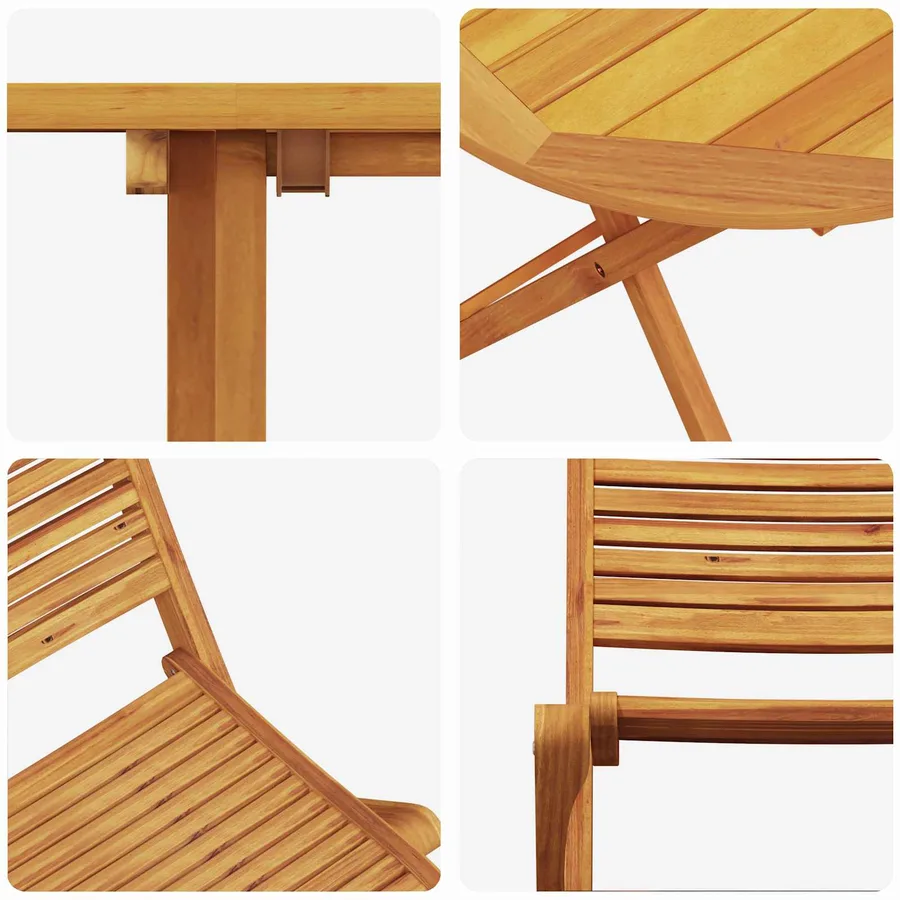 Ensemble bistro pliant 3 pcs Marron Bois d'Acacia Massif - 7