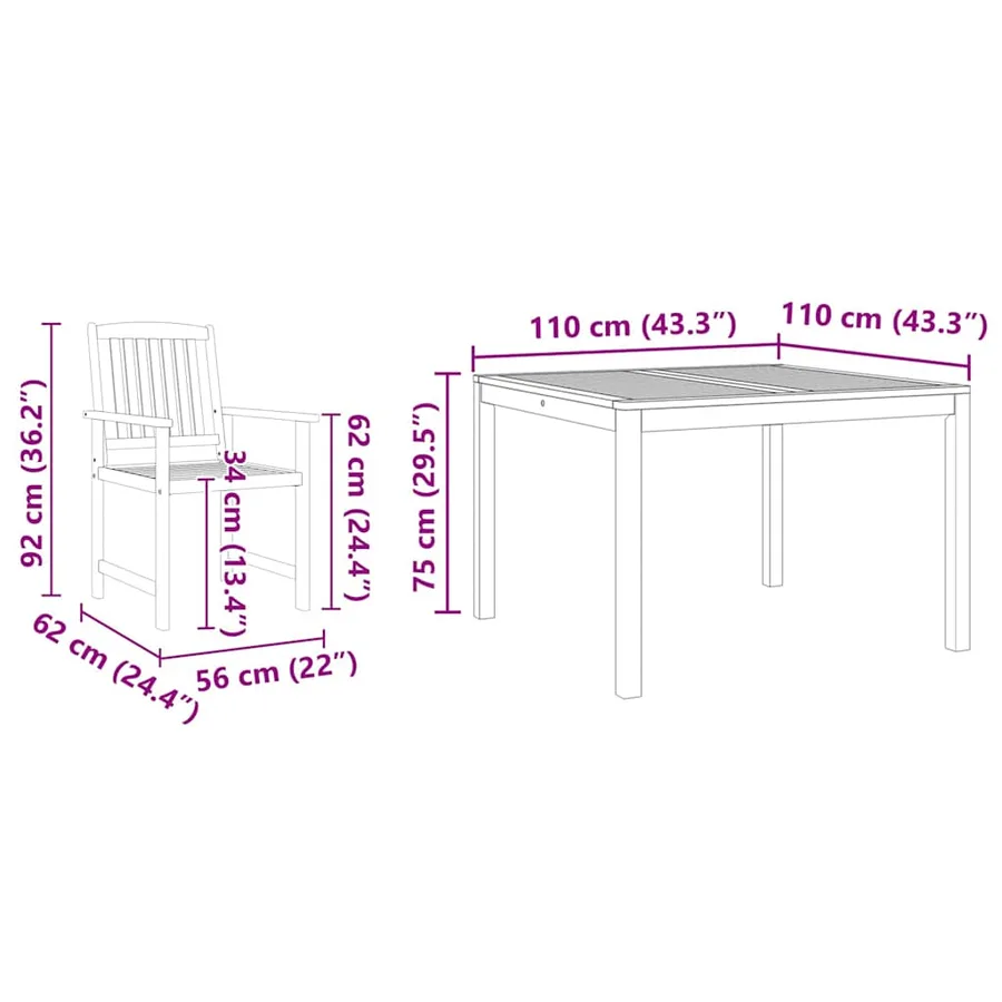 Ensemble de salle à manger pour jardin 5 pcs Marron - 12