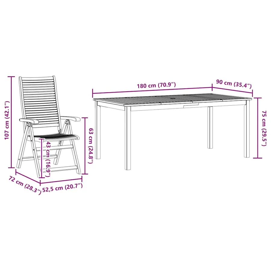 Ensemble de salle à manger pour jardin 7 pcs Marron - 13