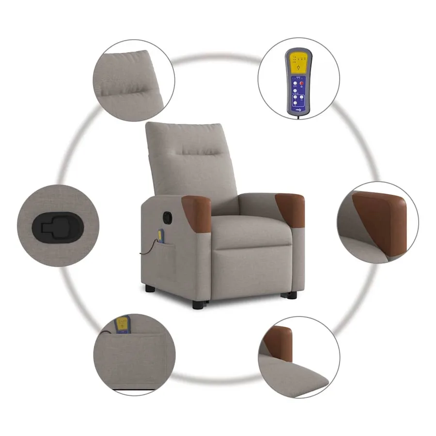 Fauteuil inclinable de massage Taupe Tissu - 10