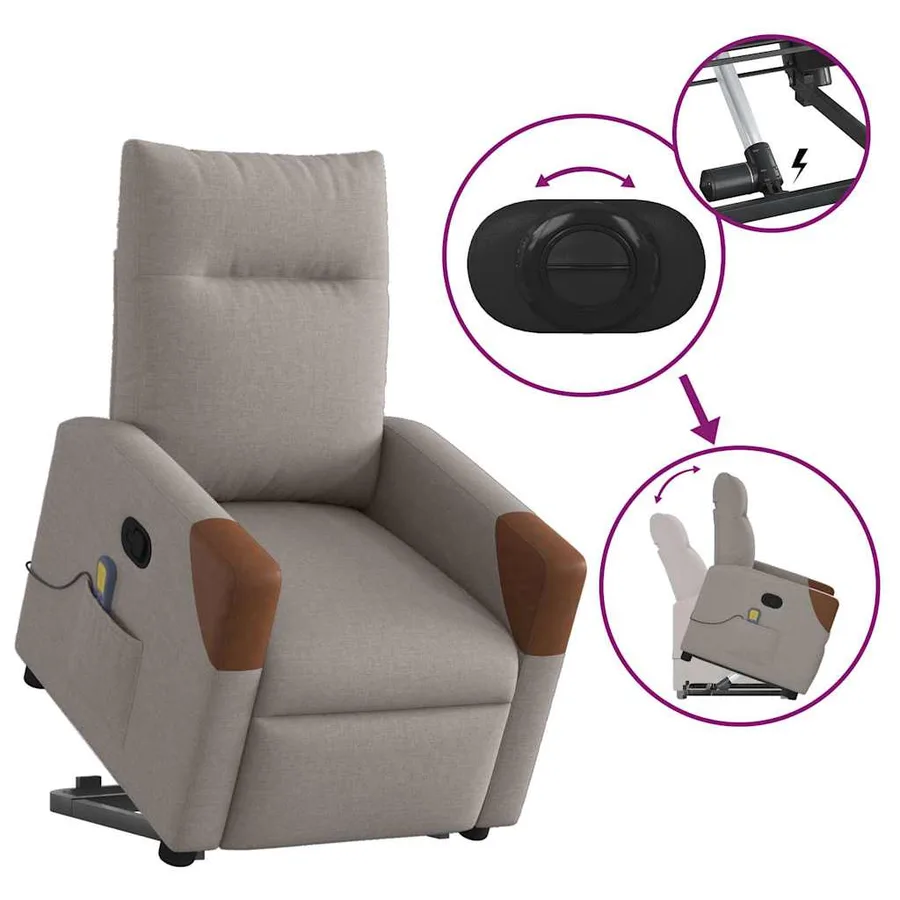 Fauteuil inclinable de massage Taupe Tissu - 9