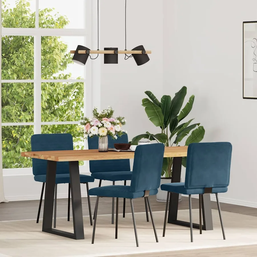 Chaises à manger lot de 4 Bleu Velours - 2