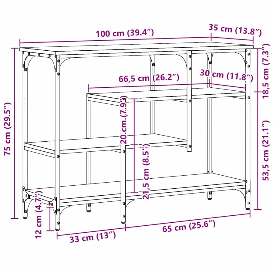 Table Console chêne artisanal 100 x 35 x 75 cm - 12