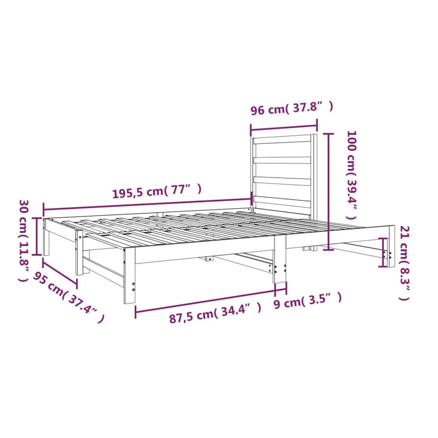Lit coulissant sans matelas blanc 2x(90x190) cm - 11