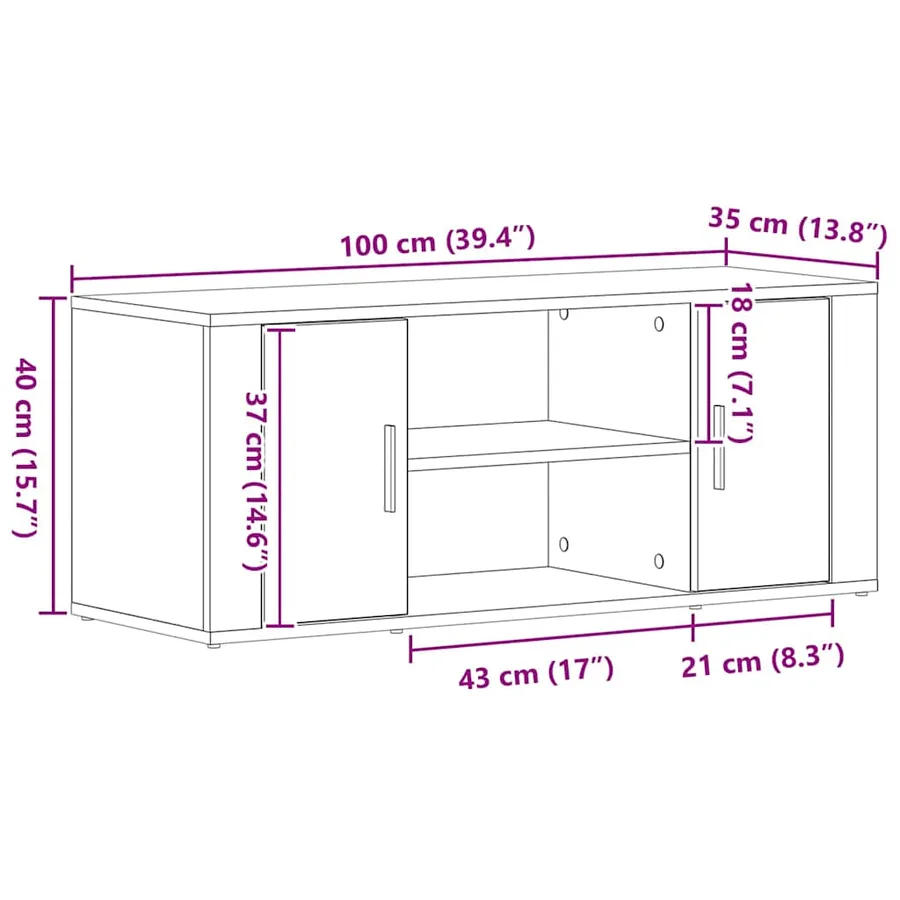 Meuble TV 100 x 35 x 40 cm chêne artisanal Bois d'ingénierie - 11