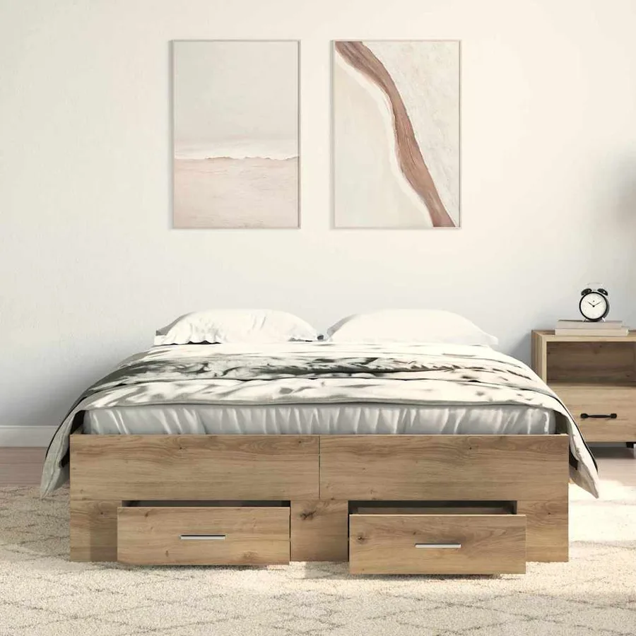 Cadre de lit Chêne artisanal 120 x 200 cm Bois d'ingénierie - 3