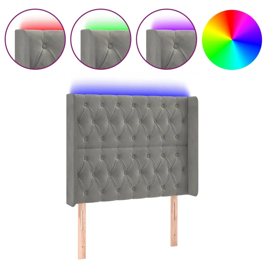 Tête de lit à LED Gris clair 103x16x118/128 cm Velours - 2