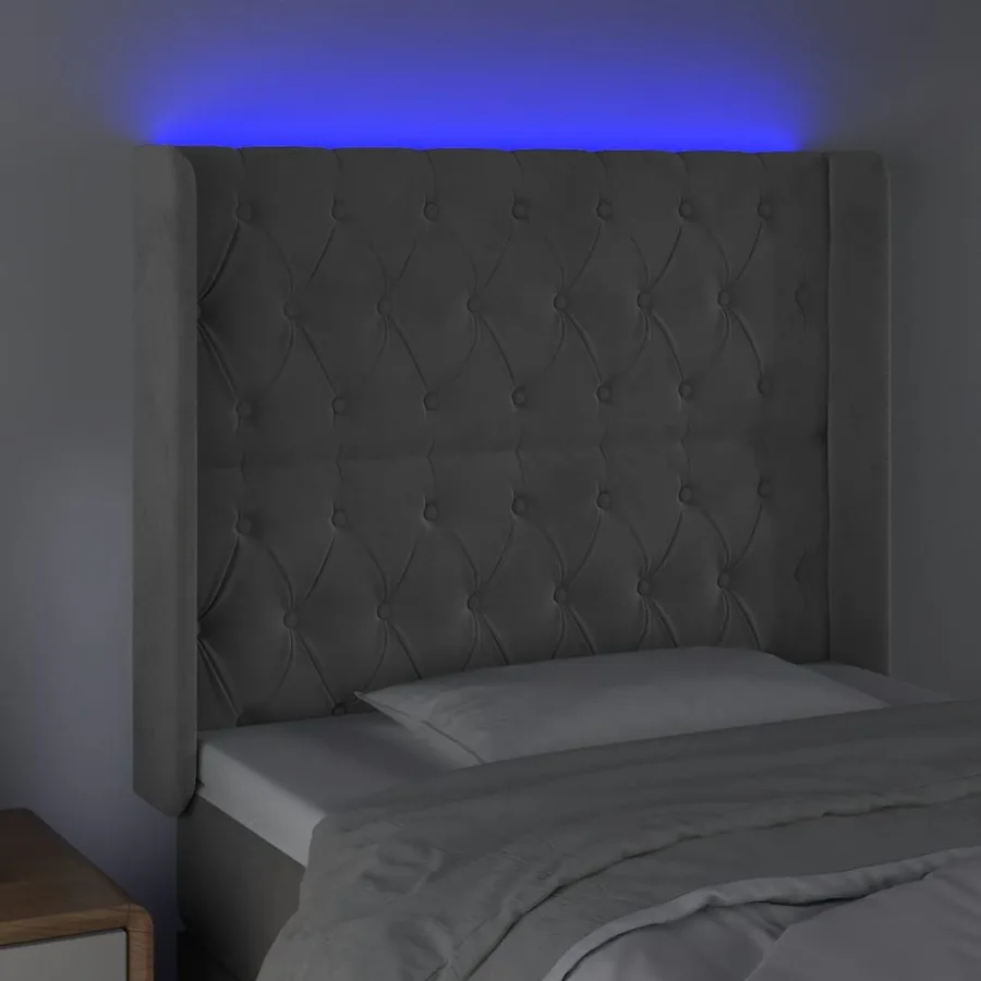 Tête de lit à LED Gris clair 103x16x118/128 cm Velours - 4