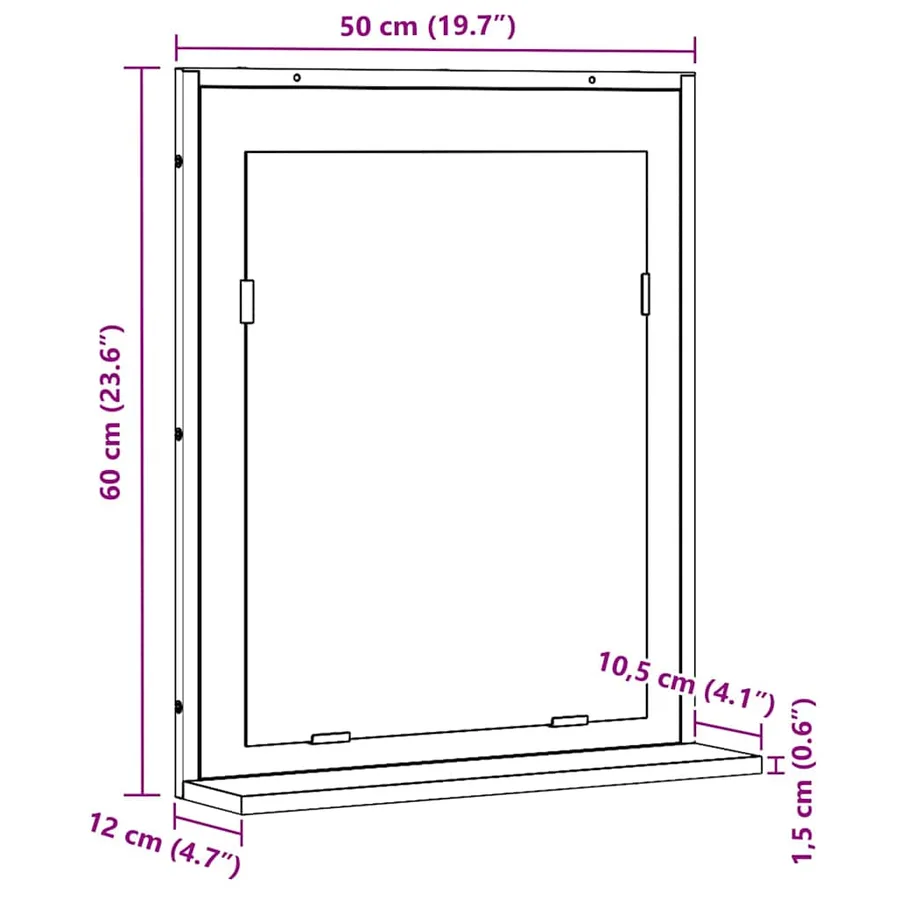 Miroir Chêne noir 50 x 12 x 60 cm Verre et Bois Ingénierie - 8