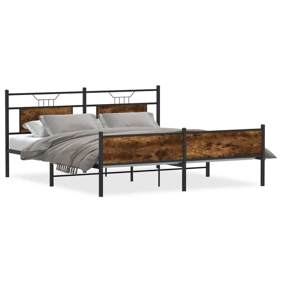 Cadre de lit en métal sans matelas chêne fumé 160x200 cm - 2
