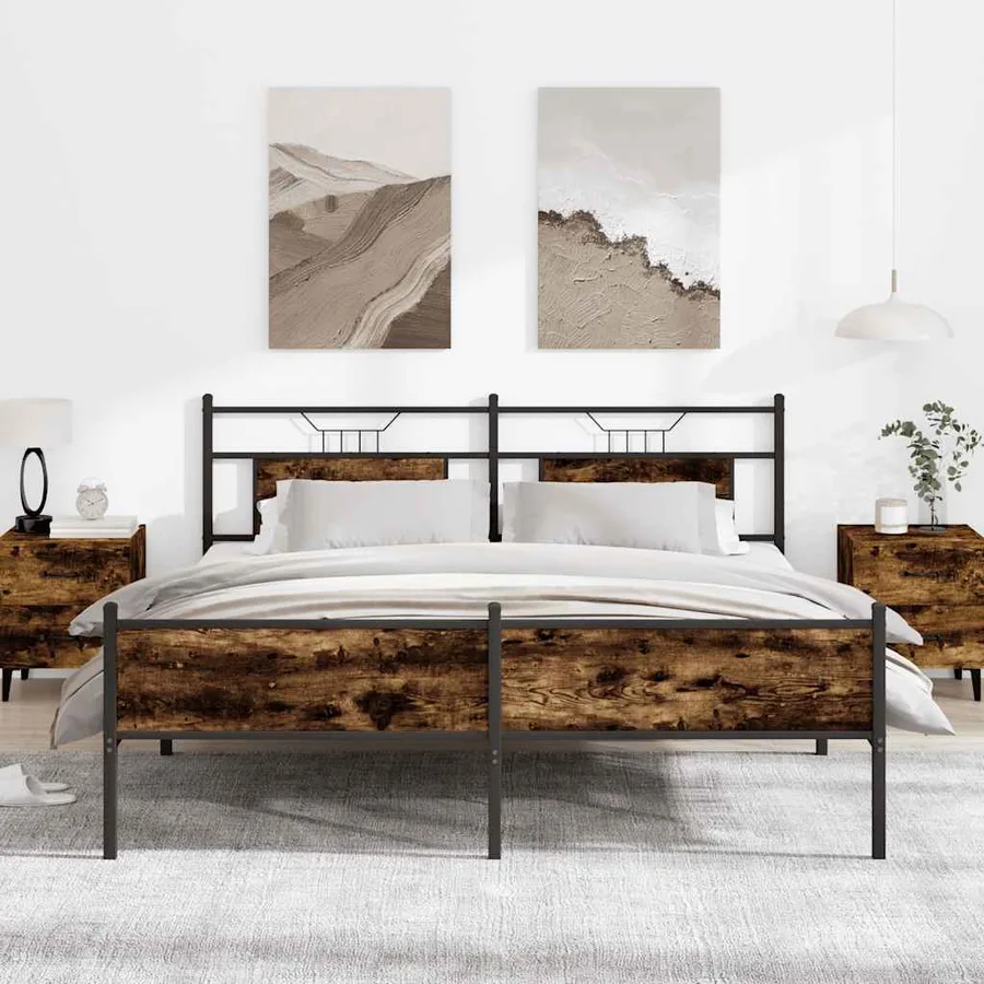 Cadre de lit en métal sans matelas chêne fumé 160x200 cm - 4