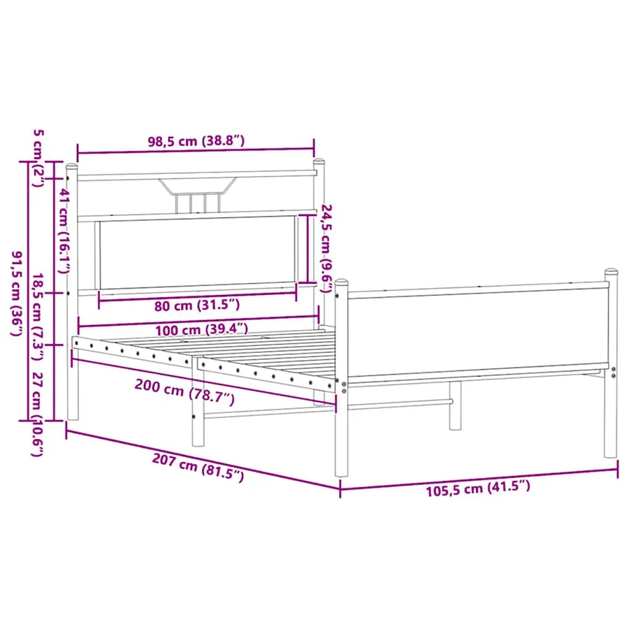 Cadre de lit sans matelas chêne sonoma 100x200 cm - 11