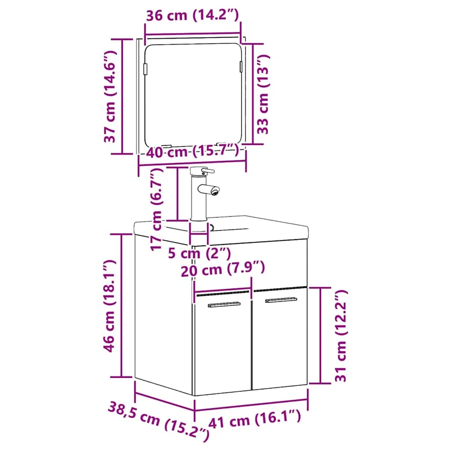 Ensemble de mobilier de salle de bain 3 pcs Bois Ancien - 15