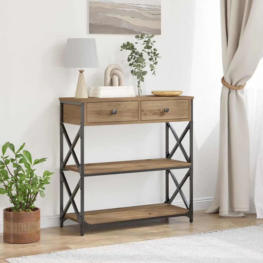Table Console chêne artisanal 75 x 28 x 75 cm