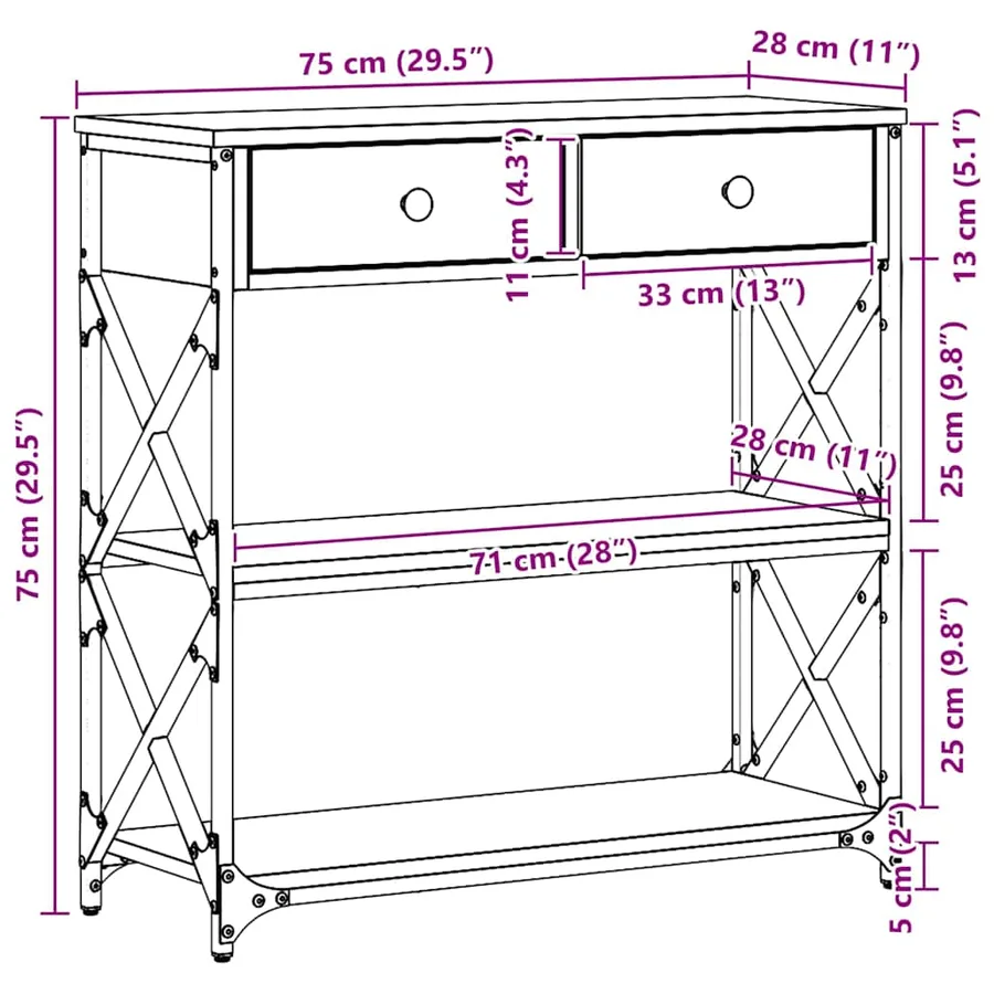 Table Console chêne artisanal 75 x 28 x 75 cm - 12